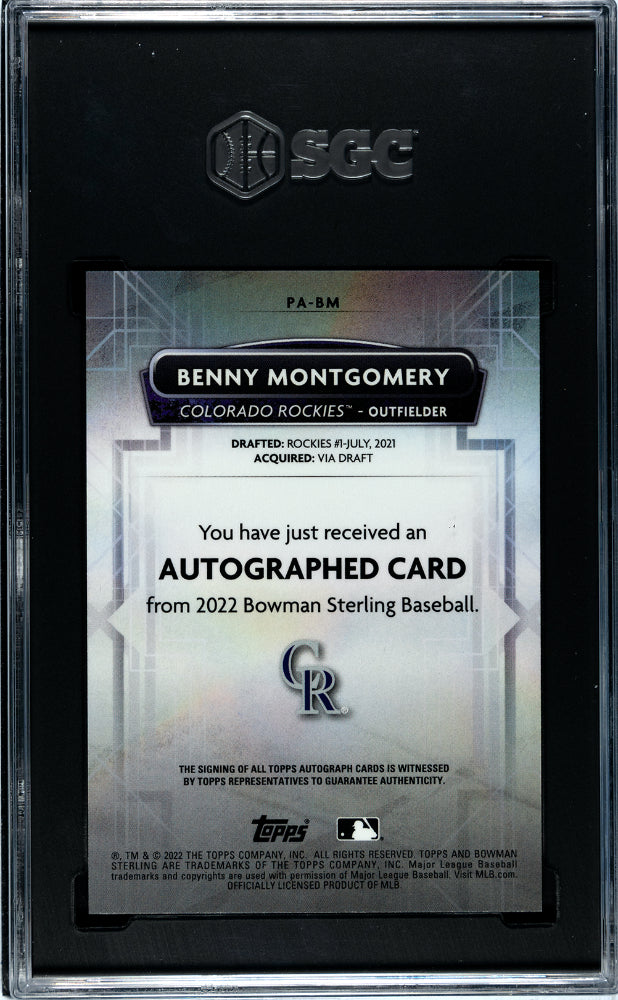 2022 Bowman Sterling Benny Montgomery #PA-BM Prospect Autograph SGC 10