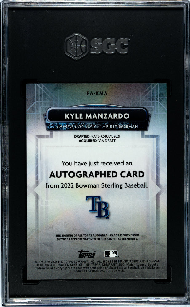 2022 Bowman Sterling Kyle Manzardo #PA-KMA Pros. Autograph Gold Refractor SGC 10