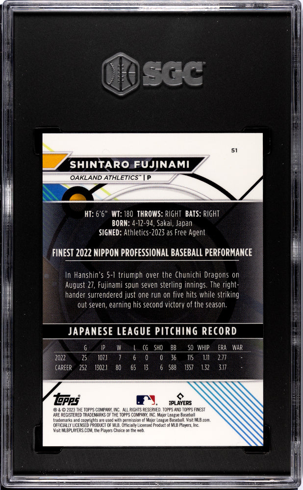 2023 Topps Finest Shintaro Fujinami #51 Purple Pink Vapor Refractor SGC 10