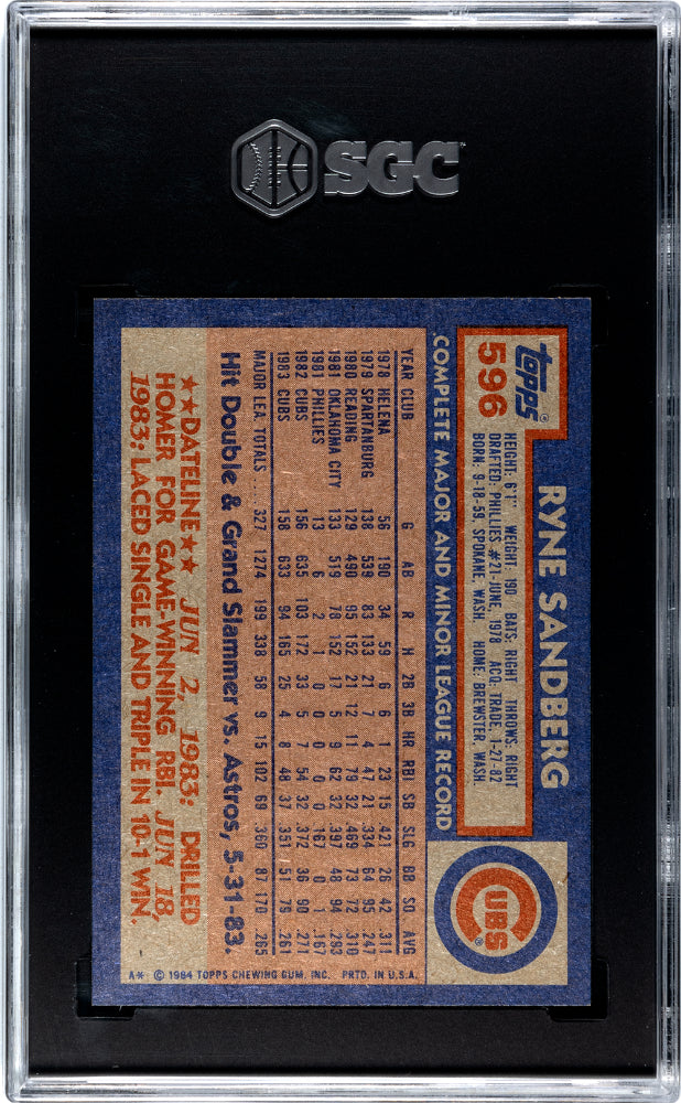 1984 Topps Ryne Sandberg #596 SGC 8