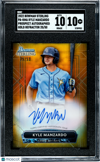 2022 Bowman Sterling Kyle Manzardo #PA-KMA Pros. Autograph Gold Refractor SGC 10