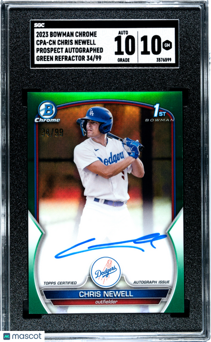 2023 Bowman Chrome Chris Newell #CPA-CN Pros. Autograph Green Refractor SGC 10