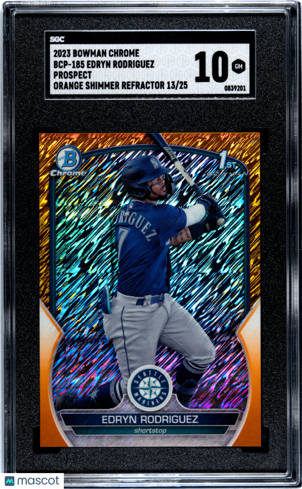 2023 Bowman Chrome Edryn Rodriguez #BCP-185 Pros. Orange Shim. Refractor SGC 10