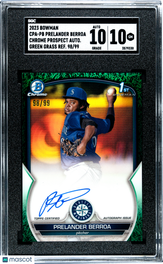 2023 Bowman Prelander Berroa CHR. Pros. Autograph Green Grass Refractor SGC 10